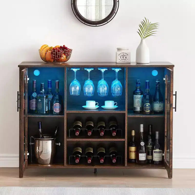 Mobile bar in legno da 47" con ante in vetro - Cantinetta con ripiani regolabili