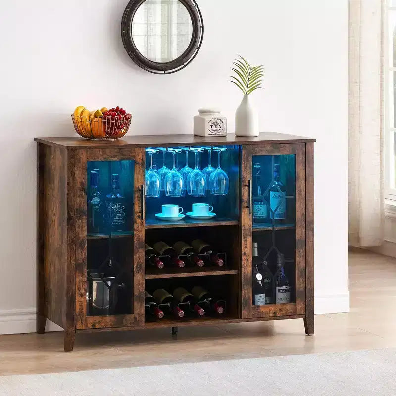 Mobile bar in legno da 47" con ante in vetro - Cantinetta con ripiani regolabili