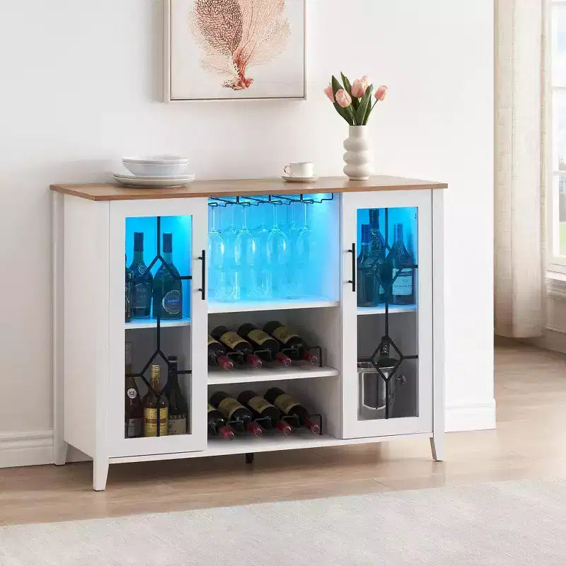 Mobile bar in legno da 47" con ante in vetro - Cantinetta con ripiani regolabili