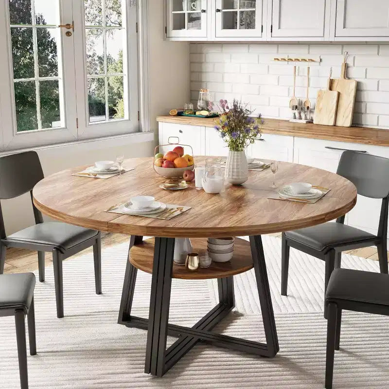 Tavolo da pranzo rotondo per 4-6 persone, tavolo da cucina rustico da 120 cm con contenitore, tavoli da pranzo circolari per cucina, sala da pranzo, soggiorno, sala riunioni