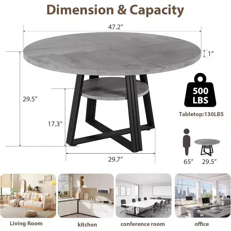Tavolo da pranzo rotondo per 4-6 persone, tavolo da cucina rustico da 120 cm con contenitore, tavoli da pranzo circolari per cucina, sala da pranzo, soggiorno, sala riunioni