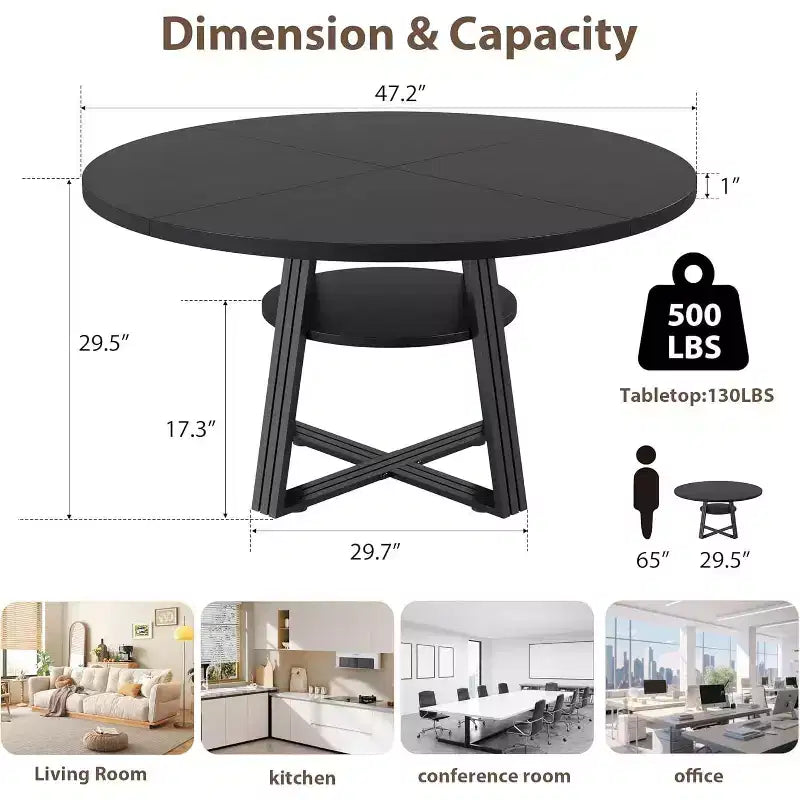 Tavolo da pranzo rotondo per 4-6 persone, tavolo da cucina rustico da 120 cm con contenitore, tavoli da pranzo circolari per cucina, sala da pranzo, soggiorno, sala riunioni