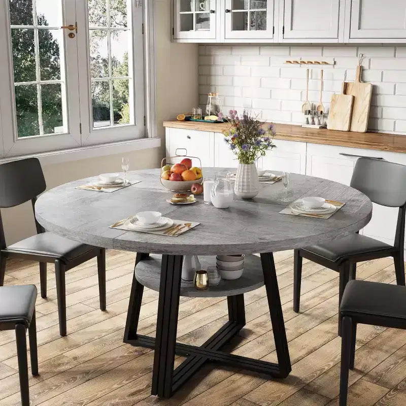 Tavolo da pranzo rotondo per 4-6 persone, tavolo da cucina rustico da 120 cm con contenitore, tavoli da pranzo circolari per cucina, sala da pranzo, soggiorno, sala riunioni