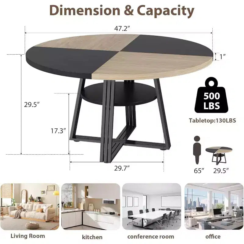 Tavolo da pranzo rotondo per 4-6 persone, tavolo da cucina rustico da 120 cm con contenitore, tavoli da pranzo circolari per cucina, sala da pranzo, soggiorno, sala riunioni