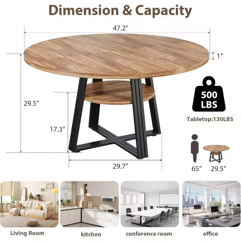 Tavolo da pranzo rotondo per 4-6 persone, tavolo da cucina rustico da 120 cm con contenitore, tavoli da pranzo circolari per cucina, sala da pranzo, soggiorno, sala riunioni