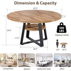 Tavolo da pranzo rotondo per 4-6 persone, tavolo da cucina rustico da 120 cm con contenitore, tavoli da pranzo circolari per cucina, sala da pranzo, soggiorno, sala riunioni