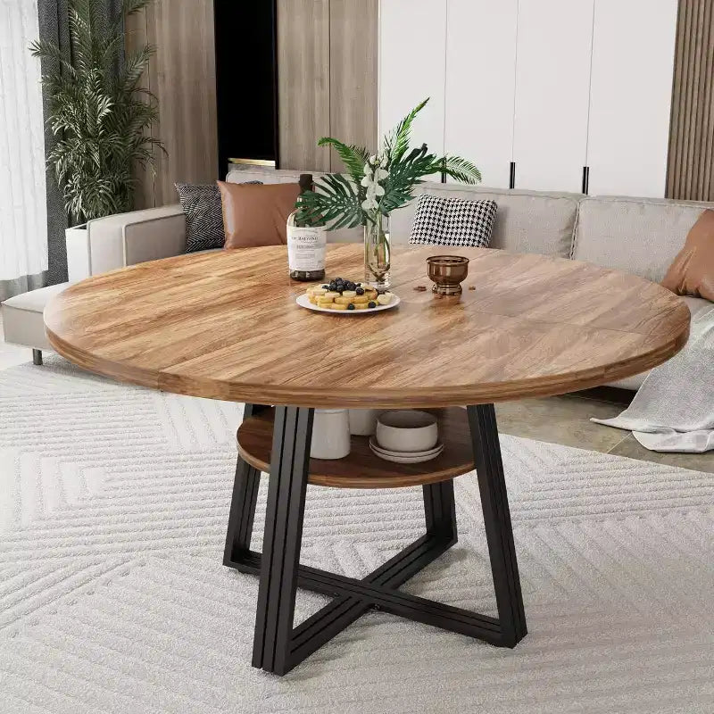 Tavolo da pranzo rotondo per 4-6 persone, tavolo da cucina rustico da 120 cm con contenitore, tavoli da pranzo circolari per cucina, sala da pranzo, soggiorno, sala riunioni