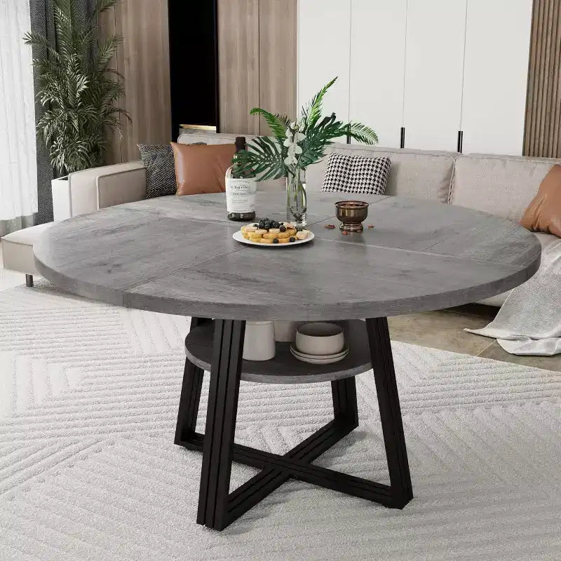 Tavolo da pranzo rotondo per 4-6 persone, tavolo da cucina rustico da 120 cm con contenitore, tavoli da pranzo circolari per cucina, sala da pranzo, soggiorno, sala riunioni