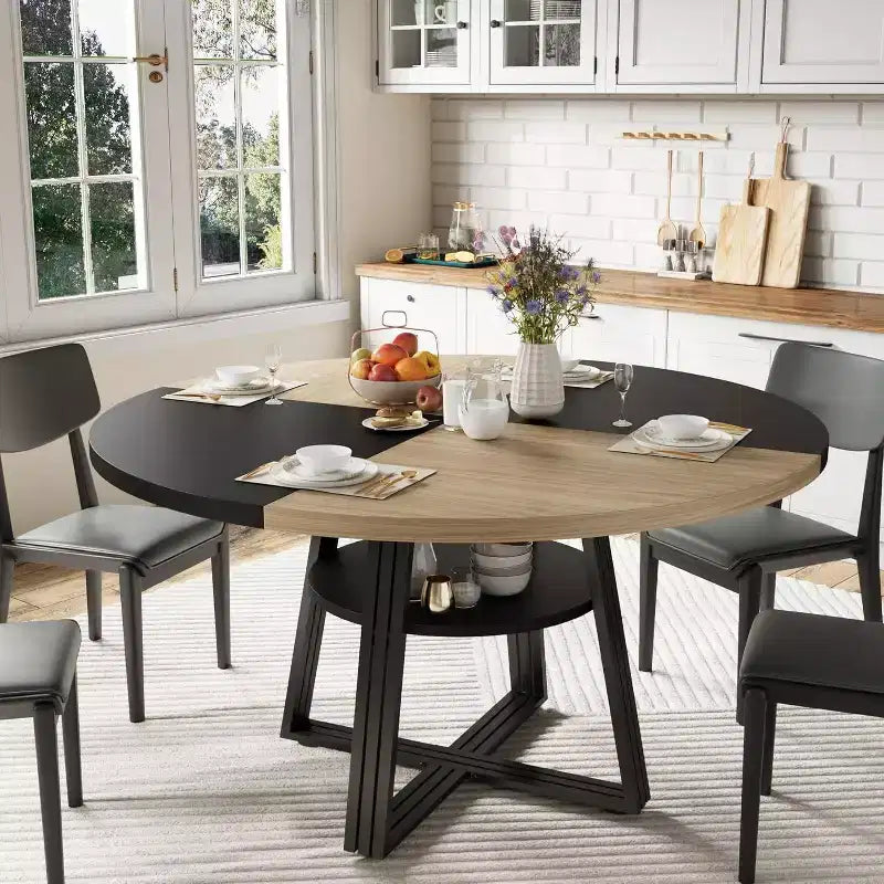 Tavolo da pranzo rotondo per 4-6 persone, tavolo da cucina rustico da 120 cm con contenitore, tavoli da pranzo circolari per cucina, sala da pranzo, soggiorno, sala riunioni