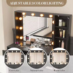 Set Sgabello Toeletta Trucco Bianco, Tavolino da Trucco Piccolo con Specchio Illuminato, Stazione di Ricarica, 5 Cassetti, Armadietto a 3 Livelli e Sgabello Imbottito