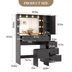 Set Sgabello Toeletta Trucco Bianco, Tavolino da Trucco Piccolo con Specchio Illuminato, Stazione di Ricarica, 5 Cassetti, Armadietto a 3 Livelli e Sgabello Imbottito