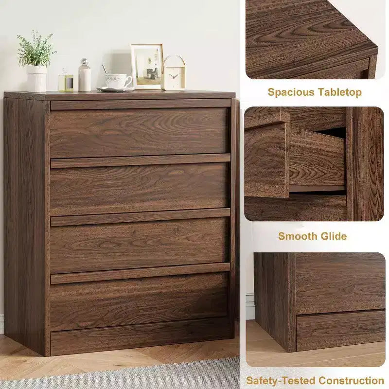 Comodino con 4 cassetti, Cassettiera grande per camera da letto, cameretta, soggiorno e ingresso
