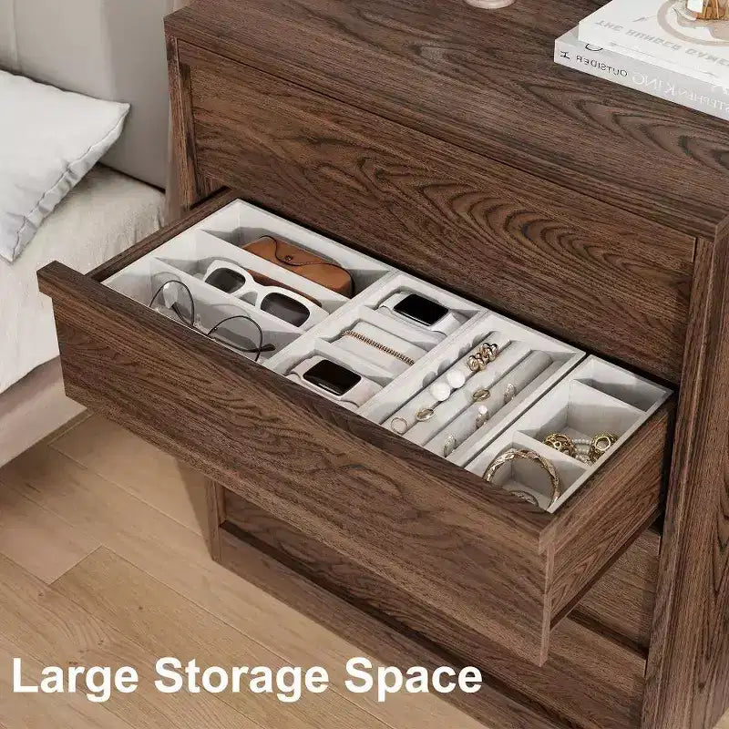 Comodino con 4 cassetti, Cassettiera grande per camera da letto, cameretta, soggiorno e ingresso