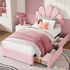 Struttura Letto Singolo Twin in Velluto con Testiera Regolabile e 2 Cassetti Contenitore, Supporto a Doghe in Legno Massello, Nessun Sommier Necessario per la Cameretta dei Bambini
