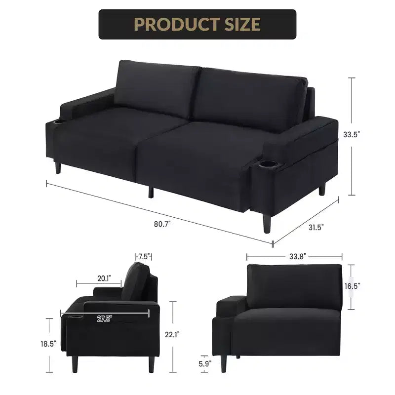 COZONY Divano Moderno 80 pollici con Portabicchieri, Divano a 3 posti con seduta profonda, Comodo Divano per Soggiorno, Ufficio, Appartamento