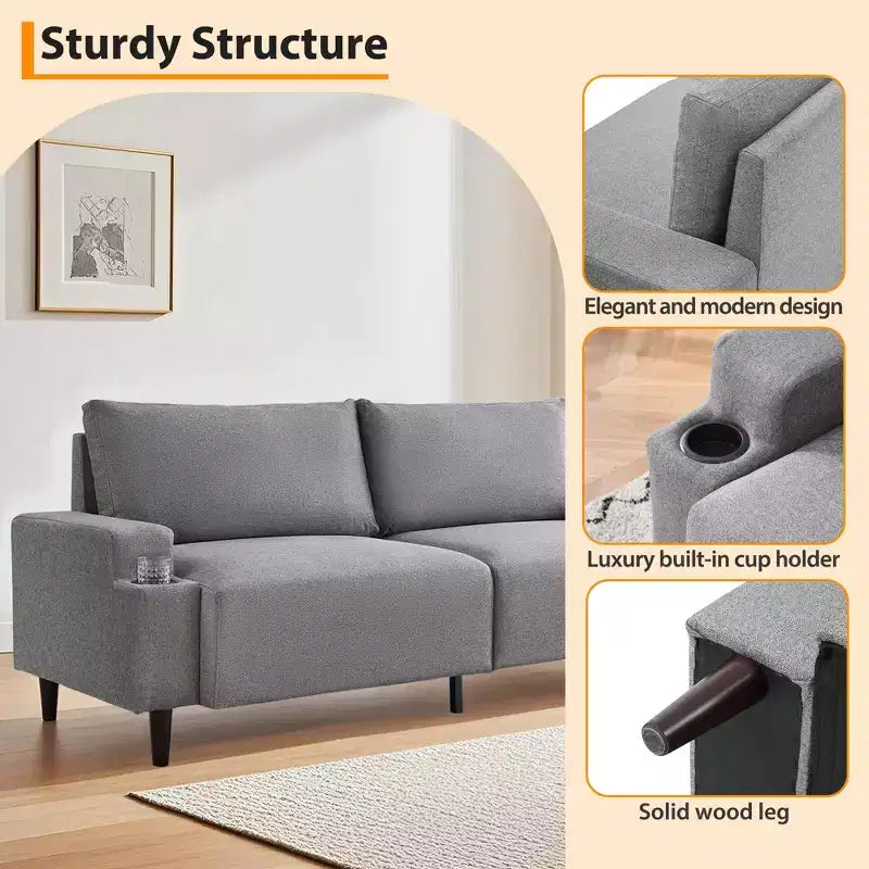 COZONY Divano Moderno 80 pollici con Portabicchieri, Divano a 3 posti con seduta profonda, Comodo Divano per Soggiorno, Ufficio, Appartamento