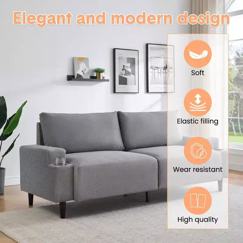 COZONY Divano Moderno 80 pollici con Portabicchieri, Divano a 3 posti con seduta profonda, Comodo Divano per Soggiorno, Ufficio, Appartamento
