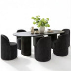 Set tavolo da pranzo per 6, tavolo ovale nero, sedie da pranzo imbottite girevoli con rotelle, ciniglia testurizzata 360 gsm - Panipeachy