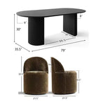 Set tavolo da pranzo per 6, tavolo ovale nero, sedie da pranzo imbottite girevoli con rotelle, ciniglia testurizzata 360 gsm - Panipeachy