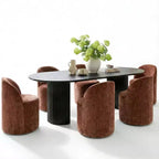 Set tavolo da pranzo per 6, tavolo ovale nero, sedie da pranzo imbottite girevoli con rotelle, ciniglia testurizzata 360 gsm - Panipeachy
