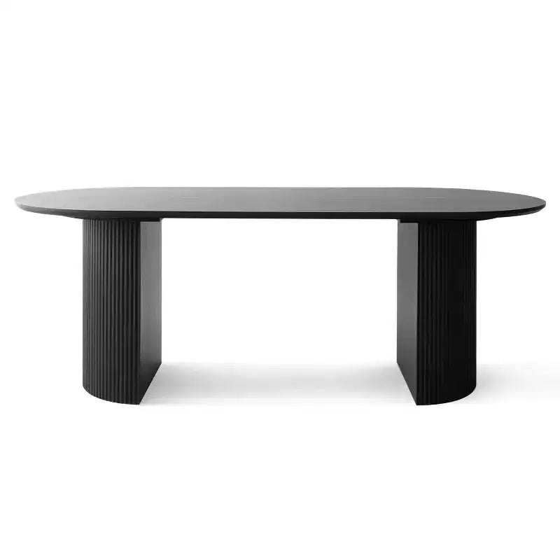 Set tavolo da pranzo per 6, tavolo ovale nero, sedie da pranzo imbottite girevoli con rotelle, ciniglia testurizzata 360 gsm - Panipeachy