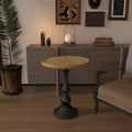 Vintage Round Pedestal End Table, French Country Accent Side Table with Woodgrain Top for Living Room or Bedroom-Panipeachy