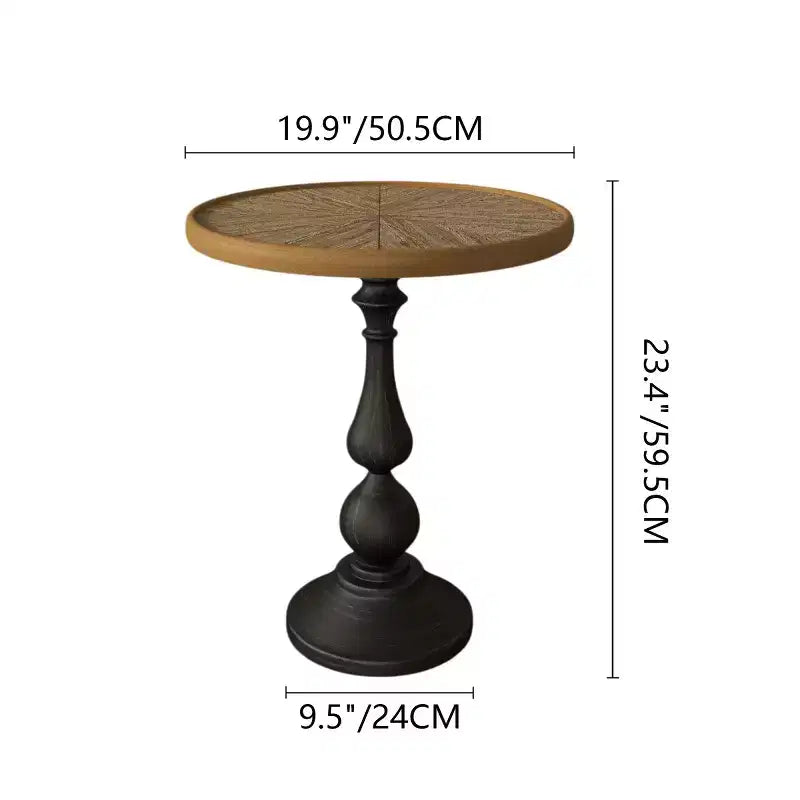 Tavolino d'appoggio rotondo vintage con piedistallo, tavolino d'accento in stile country francese con piano effetto legno per soggiorno o camera da letto - Panipeachy