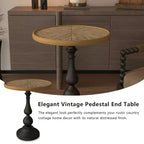 Tavolino d'appoggio rotondo vintage con piedistallo, tavolino d'accento in stile country francese con piano effetto legno per soggiorno o camera da letto - Panipeachy