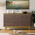 Comò a 7 cassetti per camera da letto, cassettiera in legno da 54W con maniglie dorate, comò scanalato come porta TV, cassettiere organizer per soggiorno