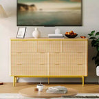 Comò a 7 cassetti per camera da letto, cassettiera in legno da 54W con maniglie dorate, comò scanalato come porta TV, cassettiere organizer per soggiorno