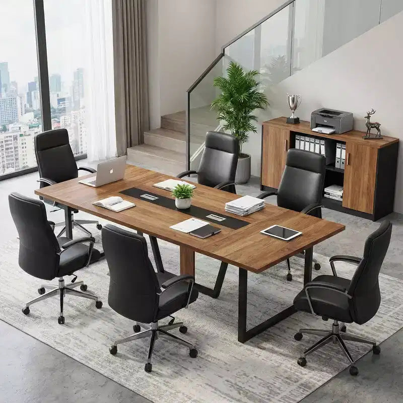 MAYEERTY 94.5 Tavolo da Conferenza Rettangolare Stile Business, Robusto Tavolo da Ufficio per 8-10 Persone con Piedini Regolabili