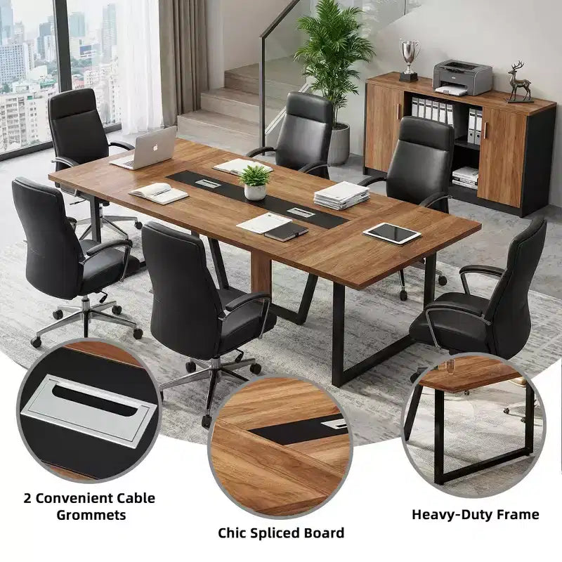 MAYEERTY 94.5 Tavolo da Conferenza Rettangolare Stile Business, Robusto Tavolo da Ufficio per 8-10 Persone con Piedini Regolabili