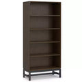Devlin SOLID HARDWOOD and Metal 66 inch x 30 inchRectangle Industrial Mid Century Open Shelf Bookcase in Walnut Brown