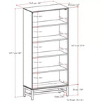 Libreria Devlin in LEGNO MASSELLO e metallo, 168 cm x 76 cm, rettangolare, stile industriale, metà secolo, con ripiani aperti, colore noce marrone