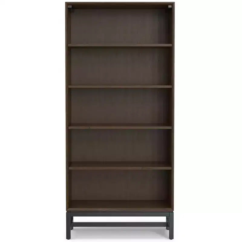 Libreria Devlin in LEGNO MASSELLO e metallo, 168 cm x 76 cm, rettangolare, stile industriale, metà secolo, con ripiani aperti, colore noce marrone