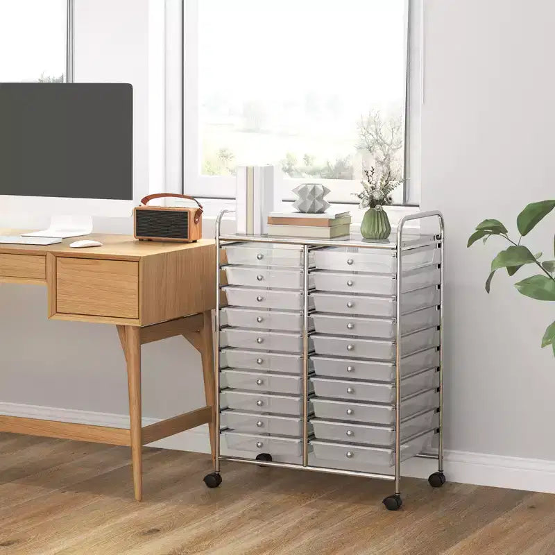 Gymax carrello contenitore mobile a 20 cassetti arcobaleno/nero/trasparente/grigio + beige + giallo/multicolore/macaron/sfumato rosa/grigio/rosa acceso/arancione/viola/bianco