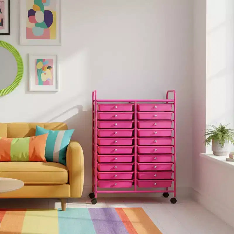 Gymax carrello contenitore mobile a 20 cassetti arcobaleno/nero/trasparente/grigio + beige + giallo/multicolore/macaron/sfumato rosa/grigio/rosa acceso/arancione/viola/bianco