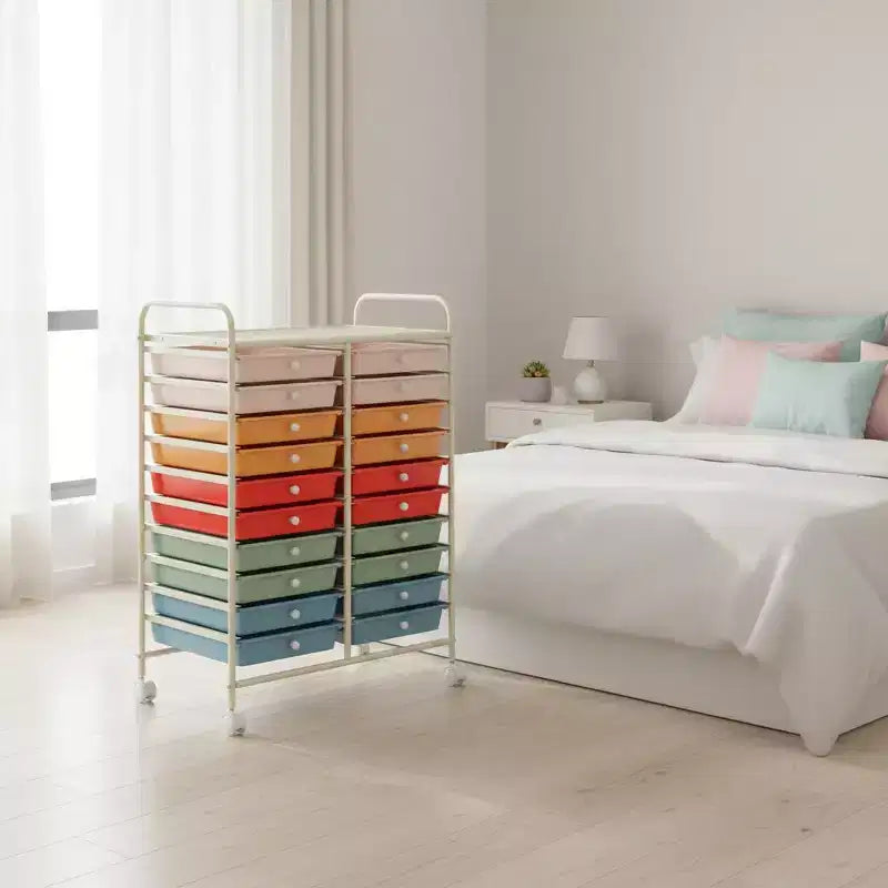 Gymax carrello contenitore mobile a 20 cassetti arcobaleno/nero/trasparente/grigio + beige + giallo/multicolore/macaron/sfumato rosa/grigio/rosa acceso/arancione/viola/bianco