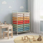Gymax carrello contenitore mobile a 20 cassetti arcobaleno/nero/trasparente/grigio + beige + giallo/multicolore/macaron/sfumato rosa/grigio/rosa acceso/arancione/viola/bianco