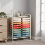 Gymax carrello contenitore mobile a 20 cassetti arcobaleno/nero/trasparente/grigio + beige + giallo/multicolore/macaron/sfumato rosa/grigio/rosa acceso/arancione/viola/bianco