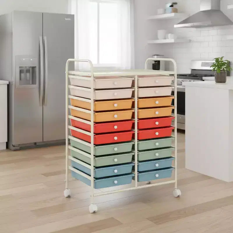 Gymax carrello contenitore mobile a 20 cassetti arcobaleno/nero/trasparente/grigio + beige + giallo/multicolore/macaron/sfumato rosa/grigio/rosa acceso/arancione/viola/bianco