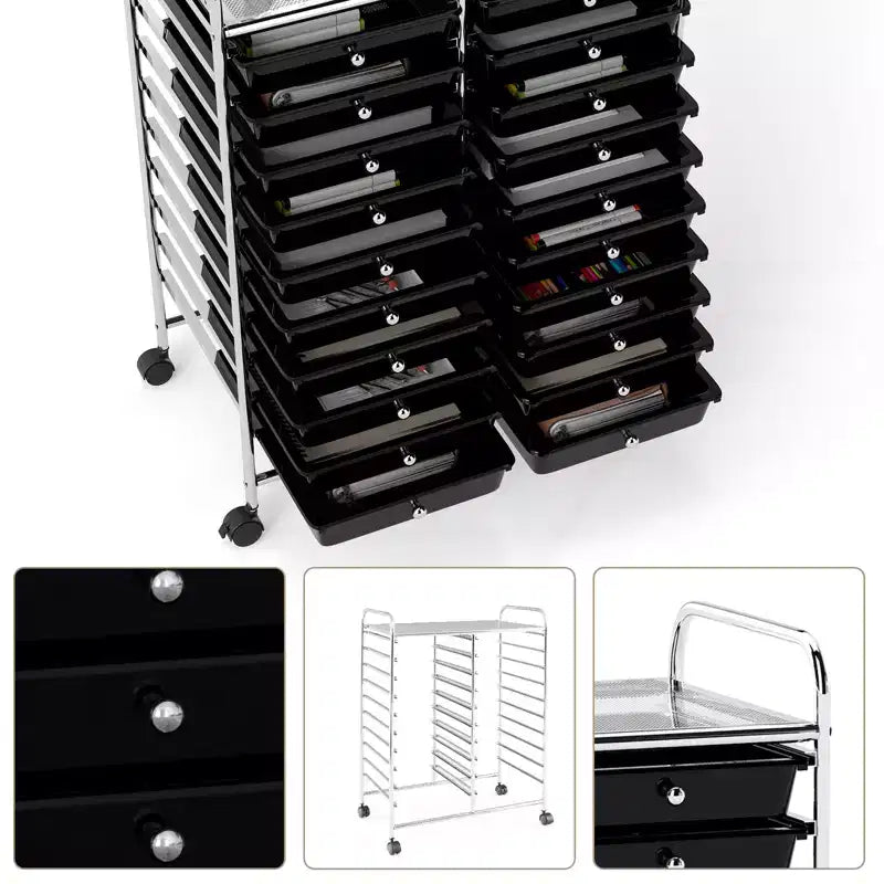 Gymax carrello contenitore mobile a 20 cassetti arcobaleno/nero/trasparente/grigio + beige + giallo/multicolore/macaron/sfumato rosa/grigio/rosa acceso/arancione/viola/bianco