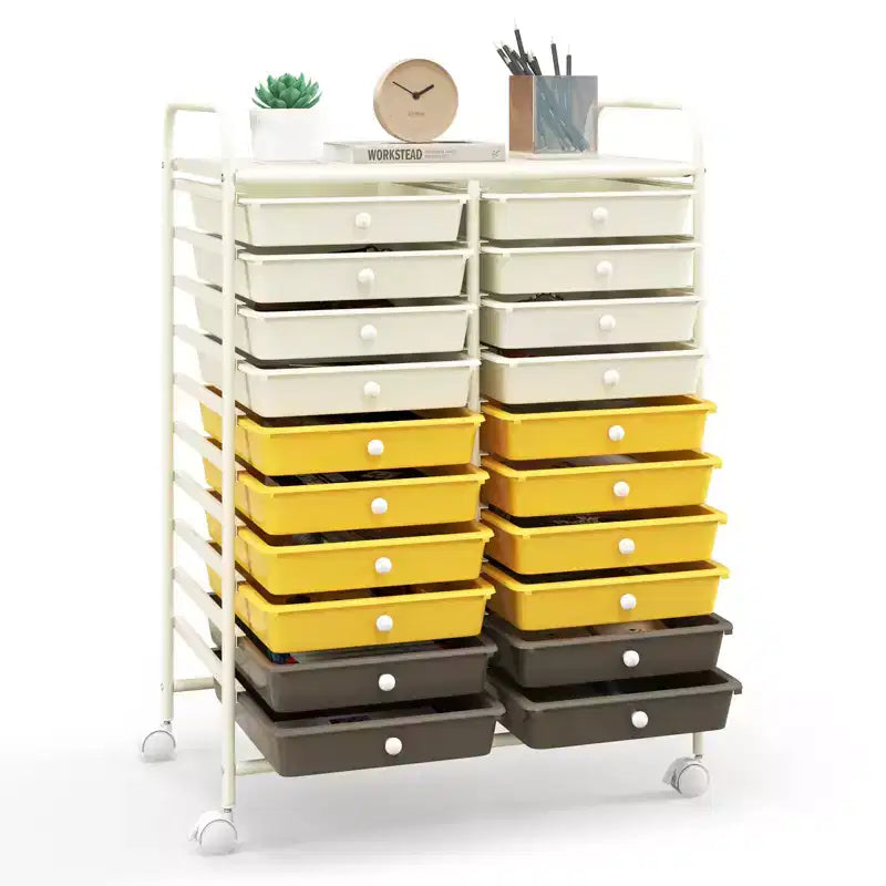 Gymax carrello contenitore mobile a 20 cassetti arcobaleno/nero/trasparente/grigio + beige + giallo/multicolore/macaron/sfumato rosa/grigio/rosa acceso/arancione/viola/bianco