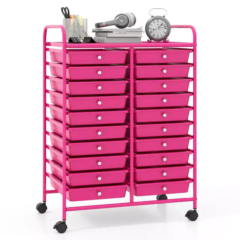 Gymax carrello contenitore mobile a 20 cassetti arcobaleno/nero/trasparente/grigio + beige + giallo/multicolore/macaron/sfumato rosa/grigio/rosa acceso/arancione/viola/bianco