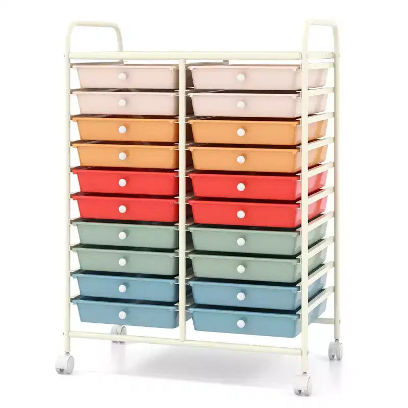 Gymax carrello contenitore mobile a 20 cassetti arcobaleno/nero/trasparente/grigio + beige + giallo/multicolore/macaron/sfumato rosa/grigio/rosa acceso/arancione/viola/bianco
