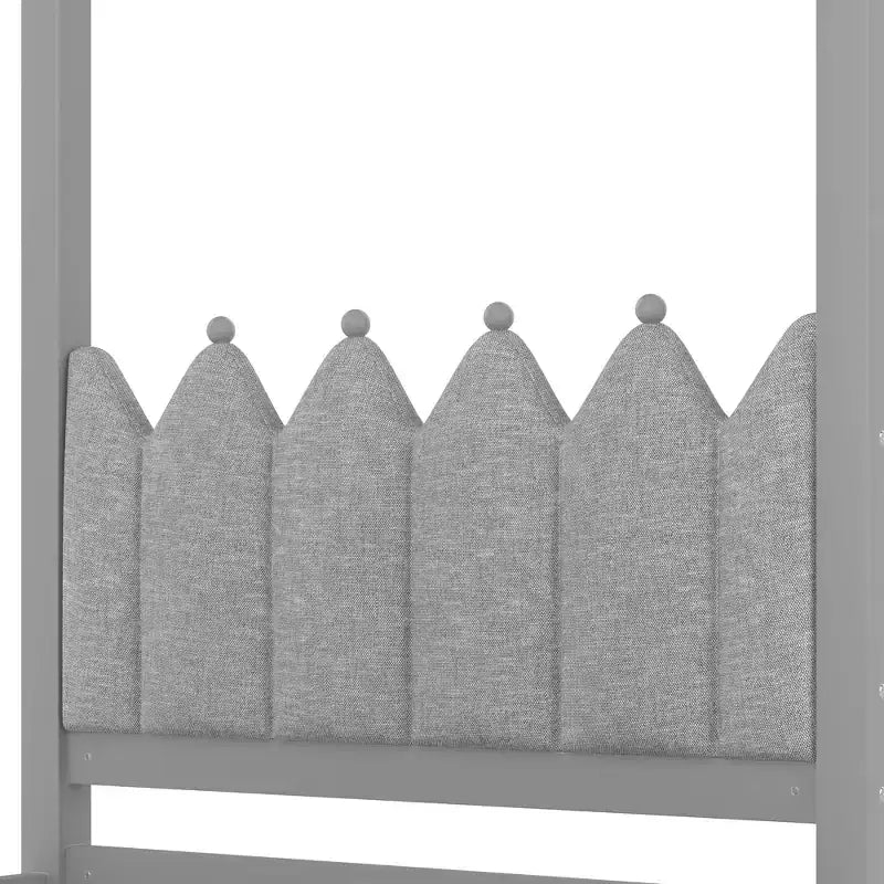 Struttura letto a baldacchino con piattaforma, misure Twin/Full, con testiera imbottita a corona, letto estraibile e 3 cassetti - ModernLuxe