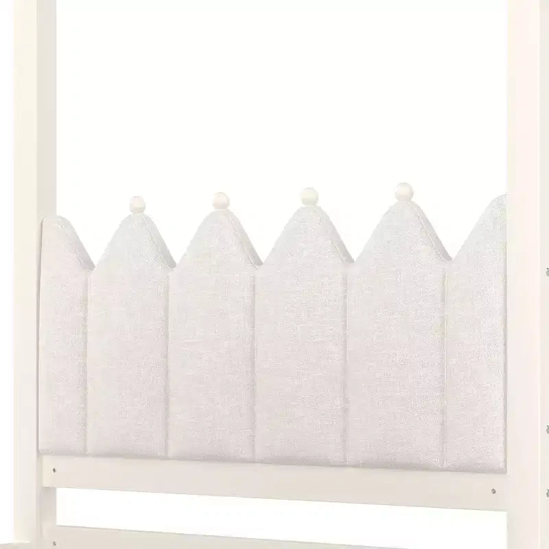 Struttura letto a baldacchino con piattaforma, misure Twin/Full, con testiera imbottita a corona, letto estraibile e 3 cassetti - ModernLuxe