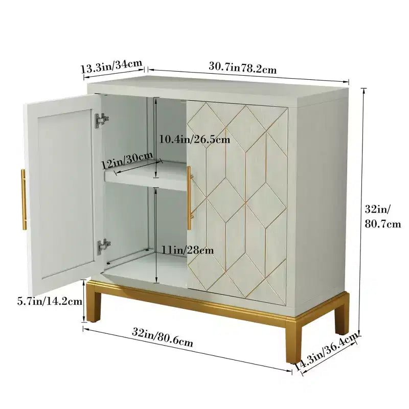 Credenza moderna con dettagli dorati, mobile contenitore in legno con 2 ante, mobile buffet d'accento per soggiorno, sala da pranzo, cucina