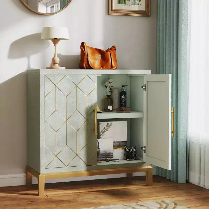 Credenza moderna con dettagli dorati, mobile contenitore in legno con 2 ante, mobile buffet d'accento per soggiorno, sala da pranzo, cucina