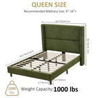 Letto a piattaforma imbottito Dyonery Queen Size, letto Wingback con testiera da 56,1 pollici in velluto a coste/gambe in legno massello/nessuna rete a molle necessaria/senza rumore